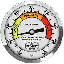 Load image into Gallery viewer, Deluxe BBQ Smoker Thermometer with Calibration - 3" Silver Dial