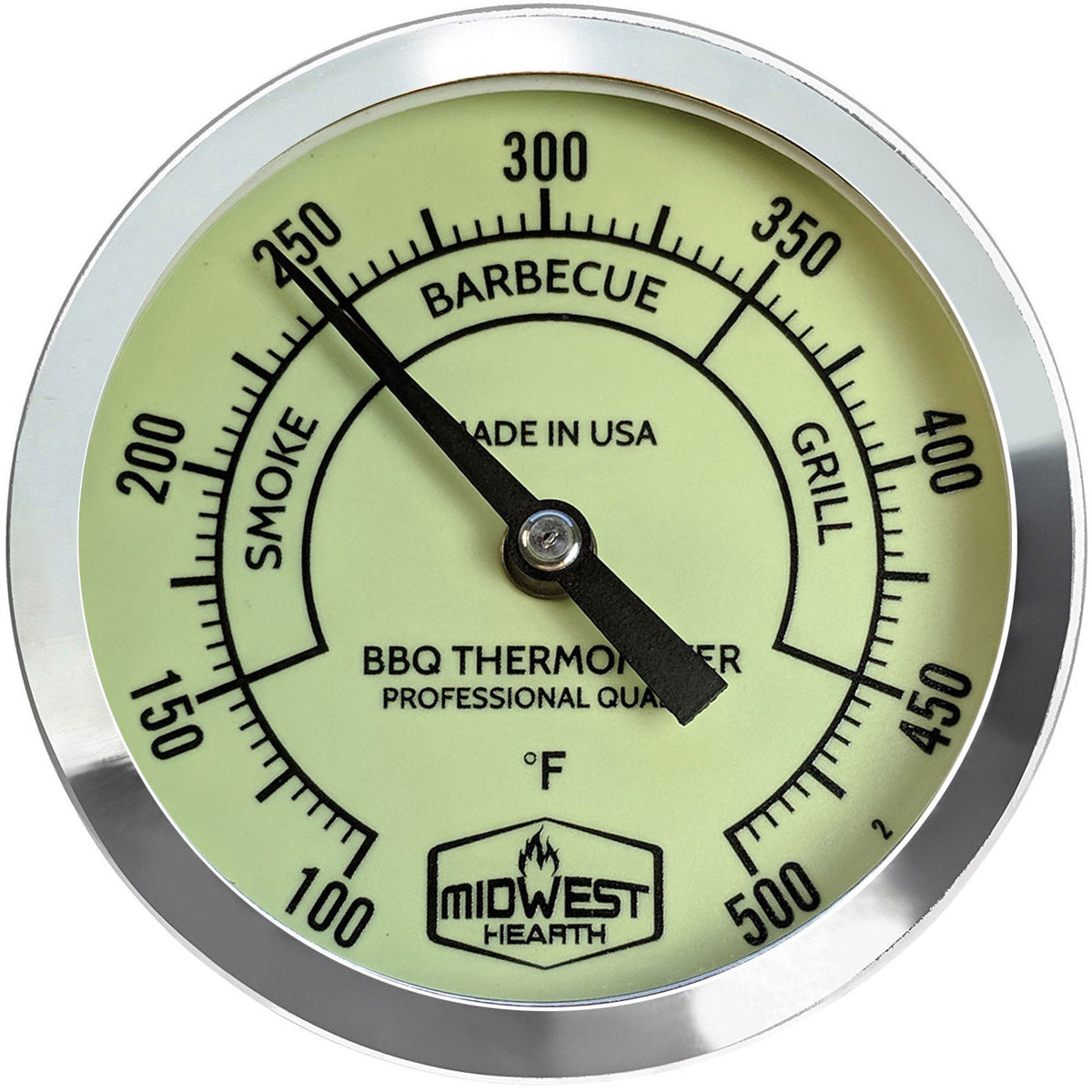 Midwest Hearth BBQ Smoker Thermometer for Barbecue Grill, Pit, Barrel 3 Dial (4 Stem Length, Black Dial)