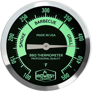 Midwest Hearth BBQ Smoker Thermometer - 3" Black and Glow Dial