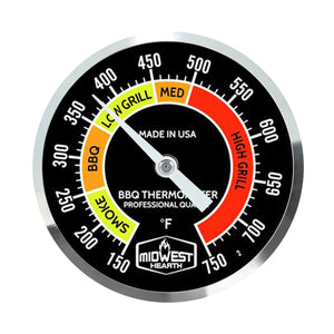 Midwest Hearth MH225-750-BLK Replacement BBQ Grill Thermometer Gauge 150/750 Made in USA
